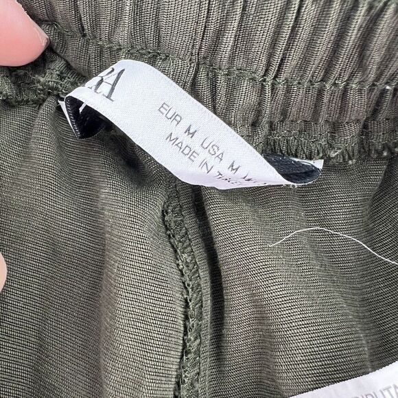 Zara Green Joggers Rayon Pants Beaded Stripe Size Medium - Picture 3 of 4